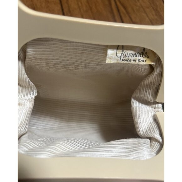 Gaymode Italy Purse Raffia Beaded Cream Beige Celluloid Handle 8” x 8” Clean - Picture 12 of 16